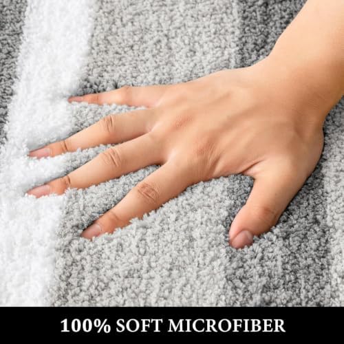 MIULEE Yellow Grey Bathroom Toilet Rugs U-Shaped, Soft Thick Microfiber Striped Contour Rugs, Non Slip Absorbent Fluffy Plush Machine Washble Quick Dry, 24x24 Inch
