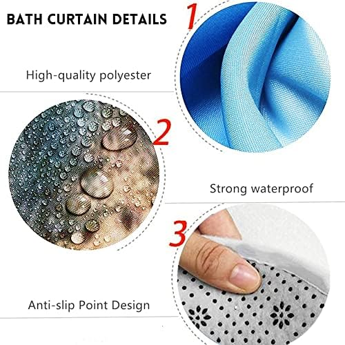 Nkzply 4Pcs Navy Blue Marble Shower Curtain Sets with Rugs Bathroom Set