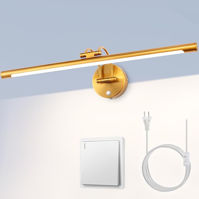 MantoLite 24'' Picture Lights for Wall,Vanity Lights for Bathroom,Plug-in or Hardwired,12W LED 3CCT Dimmable Light Fixture Brass Modern Bathroom Lighting Fixtures Over Mirror Wall Lights for Bedroom