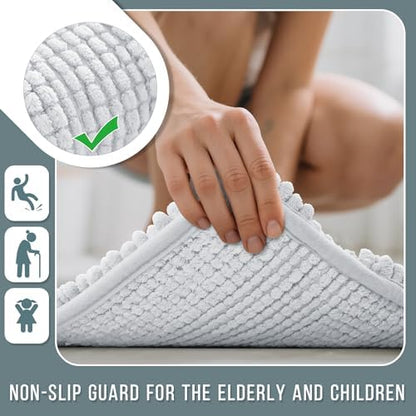 Yimobra Bathroom Rug Mat 24 x 17, Non Slip and Super Absorbent Bath Mat,Machine Washable Quick Dry,Ultra Plush Chenille Shower Rugs for Bathroom Floor Sink Tub and Shower Outside,Silver