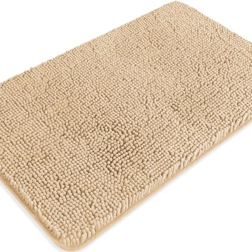 Ivory Cream Bathroom Rugs – Absorbent and Washable Bath Mat, Non-Slip, Thick Soft Chenille Bath Rugs for Bathroom Floor, Shower, Sink - 20" x 32"