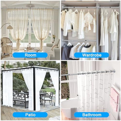 TEECK 2 Pack Shower Curtain Rod, 32-43 inch Adjustable Spring Tension Curtain Rod, Never Rust Anti-Slip Shower Curtain Rod for Bathroom, No Drilling, Never Collapse, Easy to Use, Silver
