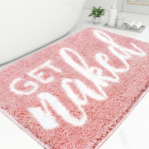 Small Bath Mat Pink Bathroom Rugs - Trendy Absorbent Cute Rugs, Pink Bathroom Decor, Non Slip Bath Mat Decor Funny Rug Aesthetic Bathmats for Sink tub and Shower 16" x 24"