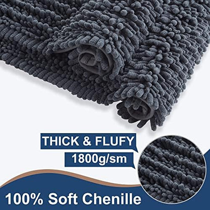 Luxury Chenille Charcoal Grey Bathroom Rugs Sets 2 Piece, Thickened Hot Melt Rubber Bottom Bath Mats for Bathroom Non Slip,Bath Rugs Quick Dry Machine Washable for Shower Mat (47"x17"+17"x24")