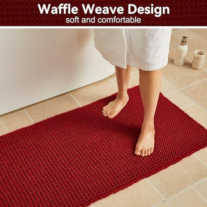 Triohero Waffle Bath Mat, Boho Bathroom Rugs Non Slip, 20x30 Burgundy