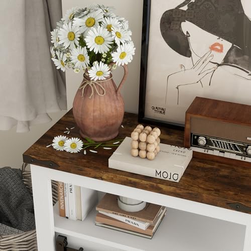 Panana Farmhouse Bathroom Floor Cabinet, Sliding Barn 3 Drawers & 1 Door Freestanding Small Storage Cabinet for Bathroom, Kitchen (White)