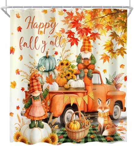 Autumn Fall Pumpkin Maple Leaves 4Pcs Bathroom Shower Curtain Set with Rugs
