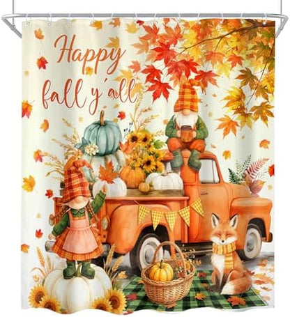 Autumn Fall Pumpkin Maple Leaves 4Pcs Bathroom Shower Curtain Set with Rugs