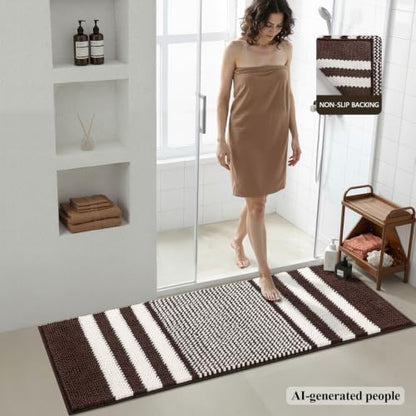 BSICPRO Bathroom Rugs Sets 2 Piece, Non Slip Striped Bath Mats, Coffee