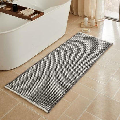 Triohero Waffle Runner Rug Bathroom, Long Boho Bath Mat, 24x60 Grey & White