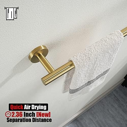 JQK Bathroom Hardware Set Gold, 5-Piece Bath Accessories Set Brushed Gold Wall Mount includes 24 in Towel Bar, 7 in Towel Ring, Toilet Paper Holder, 2 Towel Hooks, BAS165-BG