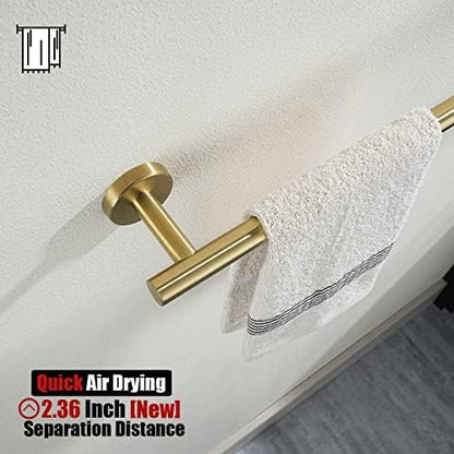JQK Bathroom Hardware Set Gold, 5-Piece Bath Accessories Set Brushed Gold Wall Mount includes 24 in Towel Bar, 7 in Towel Ring, Toilet Paper Holder, 2 Towel Hooks, BAS165-BG