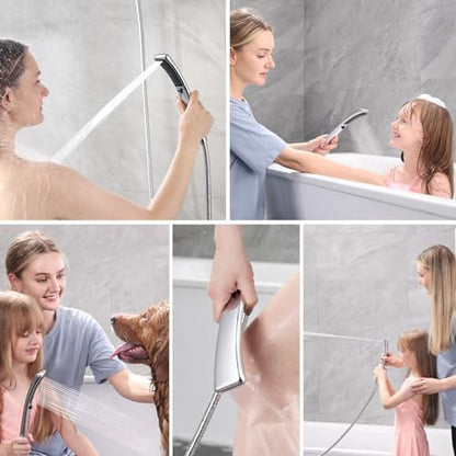 BRIGHT SHOWERS High Pressure Dual Shower Head Combo, Handheld Showerhead Rainfall Shower Head Combo with Black Face, 60 Inch Long Stainless Steel Shower Hose, Chrome (Pack of 2)