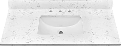 42"x22" Engineered Stone Bathroom Vanity Top with Rectangular Undermount Ceramic Middle Sink, 8 Inch Faucet Hole Spread with Backsplash Bathroom Vanity Sink Top (Cabinet Not Included)