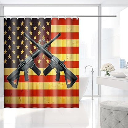 Crossed AR-15 Rifles US Pride Flag Shower Curtain with Hooks 72 x 72 Inches