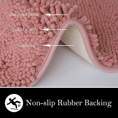 Bathroom Rugs Chenille Bath mat 2 Piece Set, Super Absorbent, Strong PVC Non Slip Backing, Bath mats for Bathroom, Plush Shaggy, Thick, Machine Washable, Bathtub, Toilet.(Deep Pink)