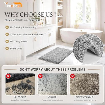 Yimobra Luxury Bathroom Rugs, Fluffy Bath Mats, Non Slip, Water Absorbent Microfiber, Machine Washable, Plush Runner Shower Rugs, Thick Matts for Bathroom Floor&Tub, 56" X 24", Light Gray and White