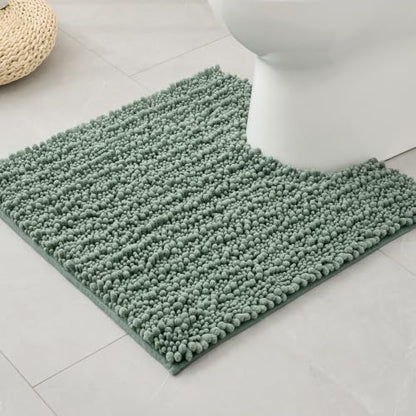 Disolla Toilet Rug 24x24 Inch - Sage Green U-Shaped Bathroom Floor Mat, Soft Shaggy Plush Absorbent Chenille Contour Rug, Non-Slip Washable Pedestal Base Rug