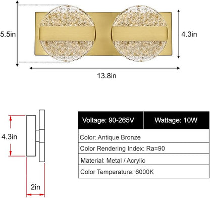 Luxury Brushed Gold Bathroom Vanity Light with High CRI 90+ LED for True Colors, 10W 6000K Cool White Modern Bathroom Lights Fixture Over Mirror for Makeup & Shaving