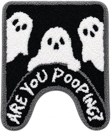 Black Ghost Halloween Bathroom Rug, Fun U-Shaped Toilet Rug