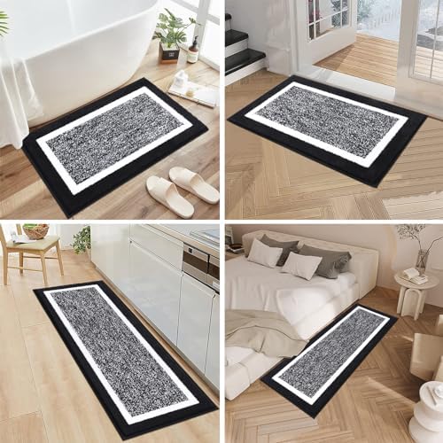 Pauwer Bathroom Rugs Sets 2 Piece, Non Slip Washable Bath Mat, Black