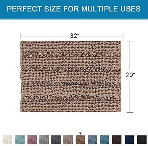 H.VERSAILTEX Bath Rugs for Bathroom Non Slip Bath Mats Extra Thick Chenille Striped Rug 20" x 32" Absorbent Non Skid Fluffy Soft Shaggy Washable Plush Mat for Indoor, Bath Room, Tub - Taupe Brown