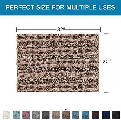 H.VERSAILTEX Bath Rugs for Bathroom Non Slip Bath Mats Extra Thick Chenille Striped Rug 20" x 32" Absorbent Non Skid Fluffy Soft Shaggy Washable Plush Mat for Indoor, Bath Room, Tub - Taupe Brown