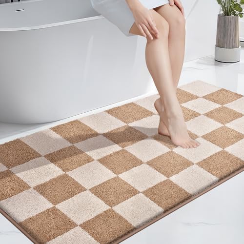 PURRUGS Bathroom Rug Non-Slip Machine Washable 30" x 60", Super Absorbent and Quick-Dry Bath Mat, Extra Soft and Plush Bath Rug for Shower, Bathtub and Sink, Beige & Grayish Brown