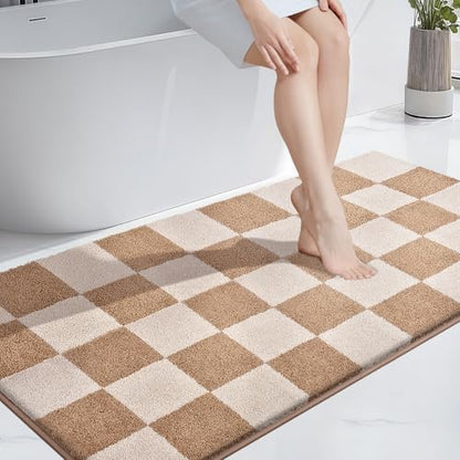 PURRUGS Bathroom Rug Non-Slip Machine Washable 30" x 60", Super Absorbent and Quick-Dry Bath Mat, Extra Soft and Plush Bath Rug for Shower, Bathtub and Sink, Beige & Grayish Brown