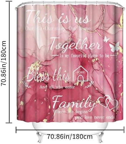 4Pcs Family Marble Shower Curtain Sets with Rugs