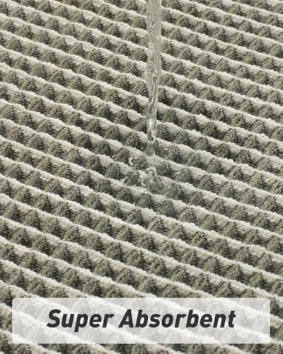 AMOAMI Upgraded Waffle Bath Mat, Super Absorbent Non Slip Bath Mats for Bathroom Floor, Machine Washable Bathroom Rugs with Tassels, Rubber Backed Bathroom Mats, Ultra Soft, 20" x 32", Green & Cream