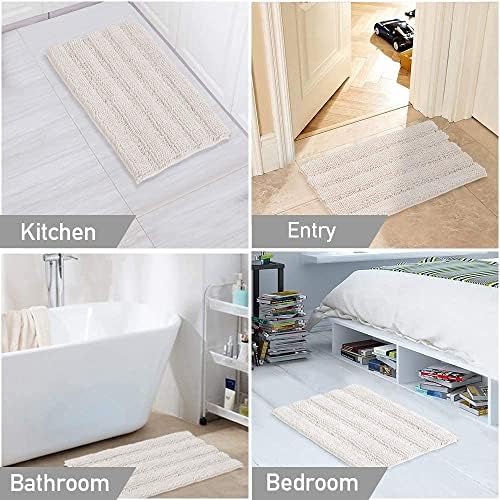 Turquoize Small Bathroom Rug 17x24, Soft Absorbent Chenille Bath Rug, Ivory