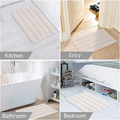 Turquoize Small Bathroom Rug 17x24, Soft Absorbent Chenille Bath Rug, Ivory