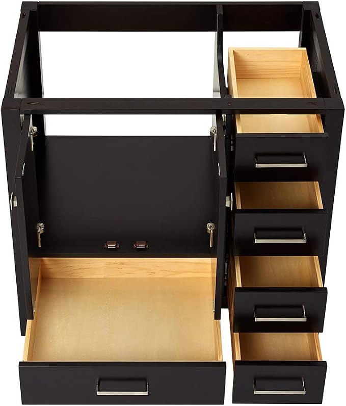 ARIEL Cambridge 36-inch Bathroom Vanity Base Cabinet,Solid Wood, 2 Soft Closing Doors, 5 Dovetail Drawers, Espresso