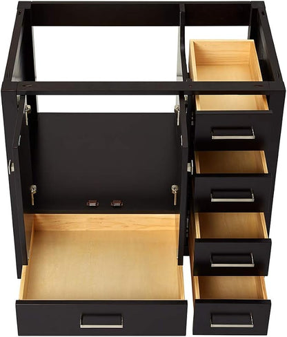 ARIEL Cambridge 36-inch Bathroom Vanity Base Cabinet,Solid Wood, 2 Soft Closing Doors, 5 Dovetail Drawers, Espresso