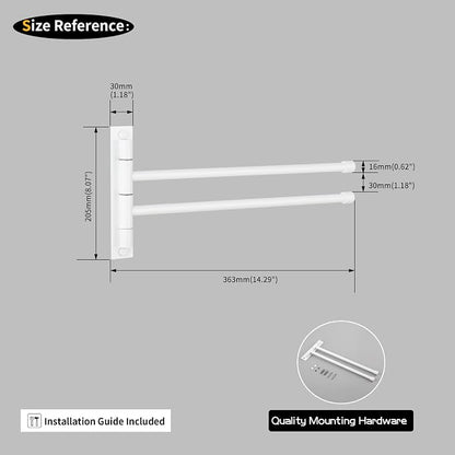 GERZWY Bathroom 2-Arm Swing Arm Towel Bars Wall Mount Stainless Steel Bath Towel Rack Hanger, White