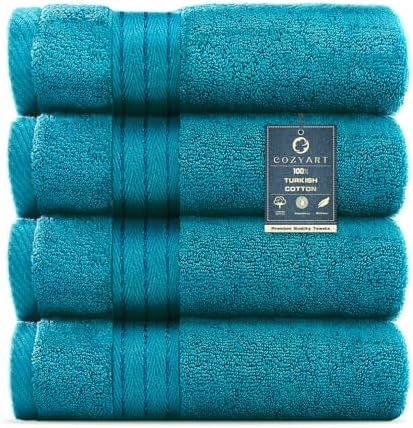 COZYART Luxury Hand Towels 4 PCS, Teal 100% Turkish Cotton 650 GSM