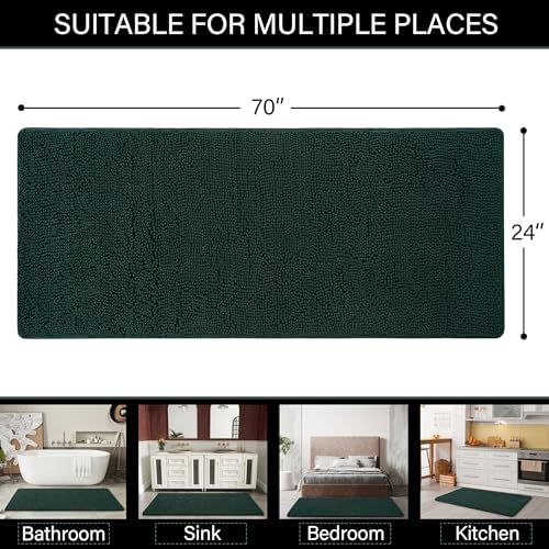 LOCHAS Luxury Bathroom Rug Shaggy Bath Mat 24 x 70 Inch, Hunter Green