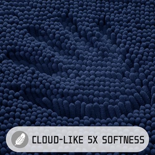 Yimobra Long Bathroom Rugs 47"x24", Extra Soft Non Slip Bath Mat for Tub, Super Absorbent Quick Dry Shaggy Rug Floor Carpet, Machine Washable,Navy Blue