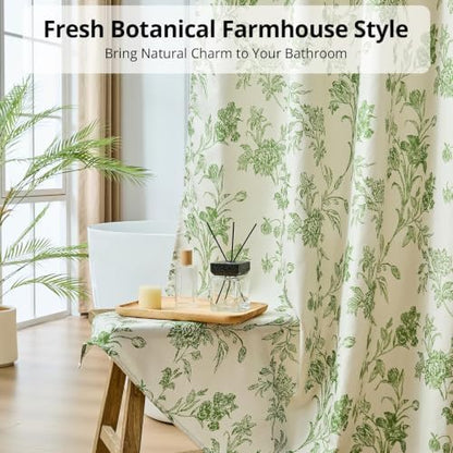 Warmstar Farmhouse Shower Curtain,Green Floral Shower Curtain for Bathroom Linen Look Vintage Shower Curtain with Weighted Hem,72" W x 72" L