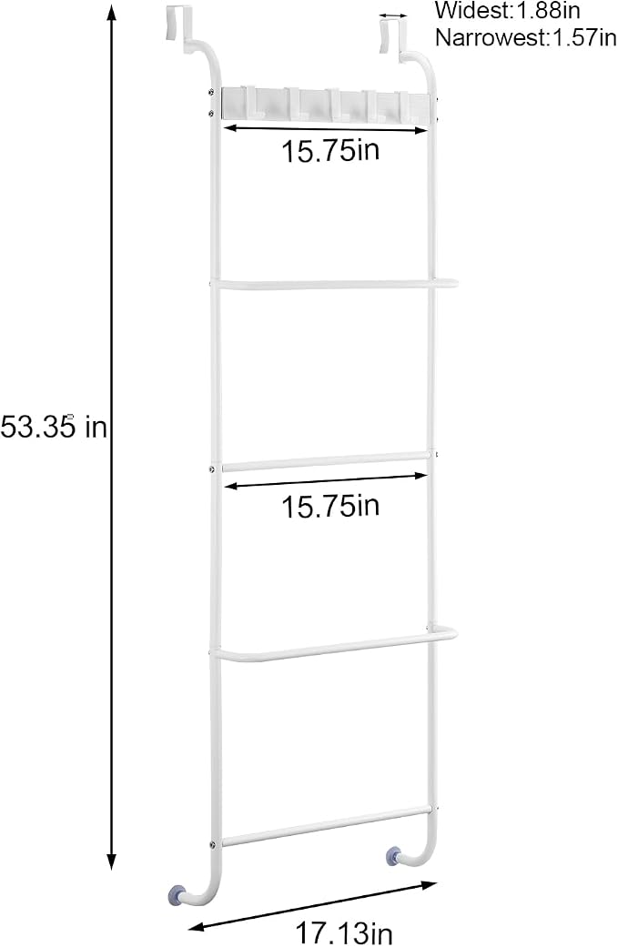 Over The Door Towel Rack 5 Tier Over The Door Towel Bar for Bathroom Towel Holder Over Door Hanger with Hooks Large Metal Towel Blanket for Bedroom Dorm Door (White)