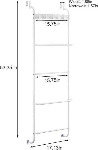 Over The Door Towel Rack 5 Tier Over The Door Towel Bar for Bathroom Towel Holder Over Door Hanger with Hooks Large Metal Towel Blanket for Bedroom Dorm Door (White)