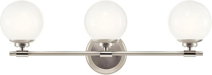 Kichler Benno 3-Light Vanity, Modern Light with Opal Glass in Polished Nickel and Brushed Nickel, for Bathroom or Powder Room (8.75" x 24.5"), 55172PN