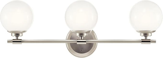 Kichler Benno 3-Light Vanity, Modern Light with Opal Glass in Polished Nickel and Brushed Nickel, for Bathroom or Powder Room (8.75" x 24.5"), 55172PN