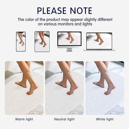 SUBRTEX Bathroom Rugs, 24" x 44" Chenille Bath Rug Soft Short Plush Bath Mat Soft Shower Mat Water Absorbent Shower Mat Quick Dry Machine Washable, White