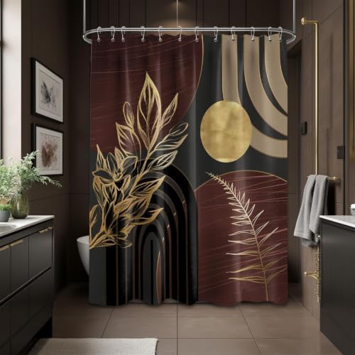 Dark Brown and Gold Extra Long Shower Curtain, Tall 72X96 in