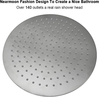 NearMoon Rain Shower Head, Ultra-Thin Design-Pressure Boosting, Awesome Some Experience, High Flow Stainless Steel Rainfall Head (12 Inch, Brushed Nickel)