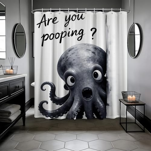 Funny Octopus Shower Curtain are You Pooping, 60x72 Inchs