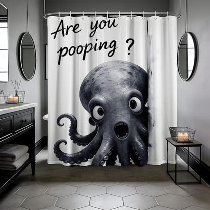 Funny Octopus Shower Curtain are You Pooping, 60x72 Inchs