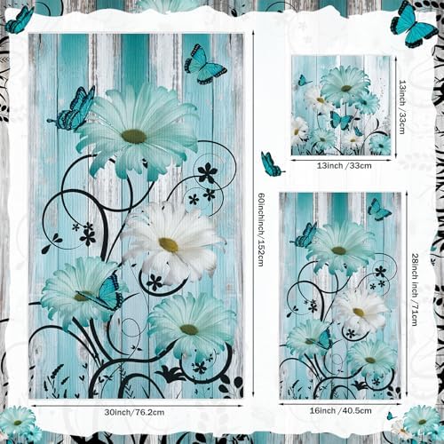 Moukeren Set of 3 Teal Daisy Bath Towels, Decorative Towels for Bathroom